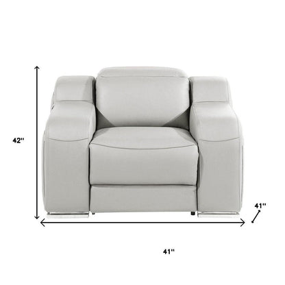41" Light Gray Italian Leather Wall Hugger Recliner With USB HomeRoots