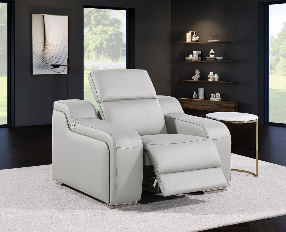 41" Light Gray Italian Leather Wall Hugger Recliner With USB HomeRoots