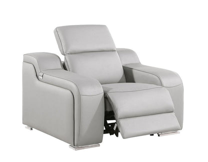 41" Light Gray Italian Leather Wall Hugger Recliner With USB HomeRoots