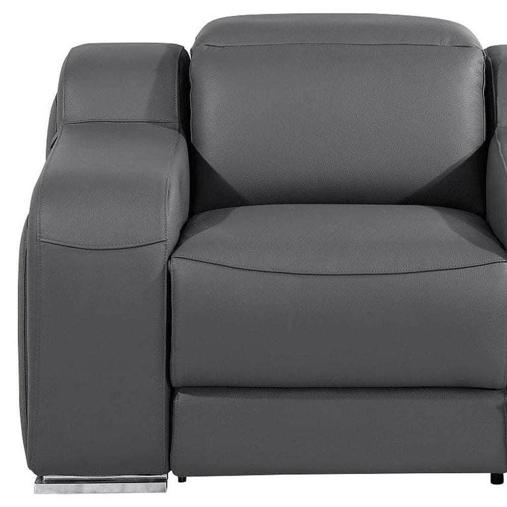 41" Dark Gray Italian Leather Wall Hugger Recliner With USB HomeRoots