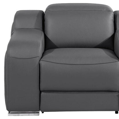 41" Dark Gray Italian Leather Wall Hugger Recliner With USB HomeRoots