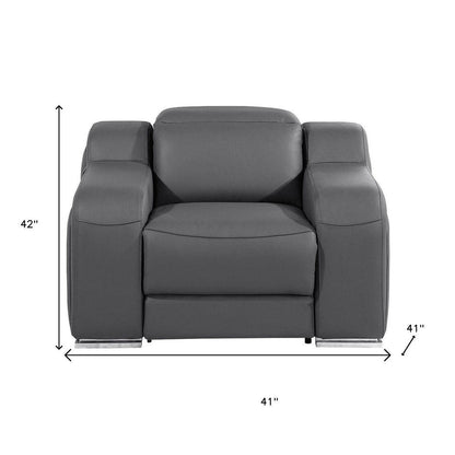 41" Dark Gray Italian Leather Wall Hugger Recliner With USB HomeRoots