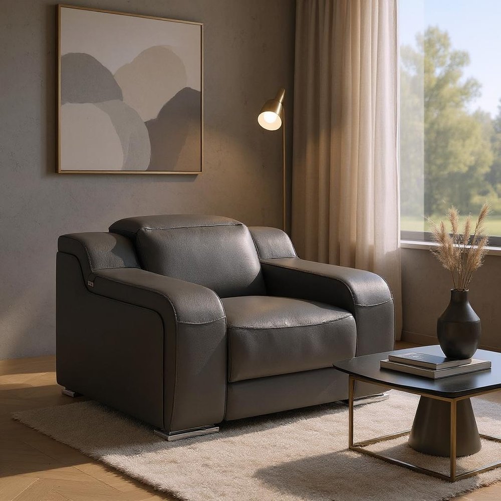 41" Dark Gray Italian Leather Wall Hugger Recliner With USB HomeRoots