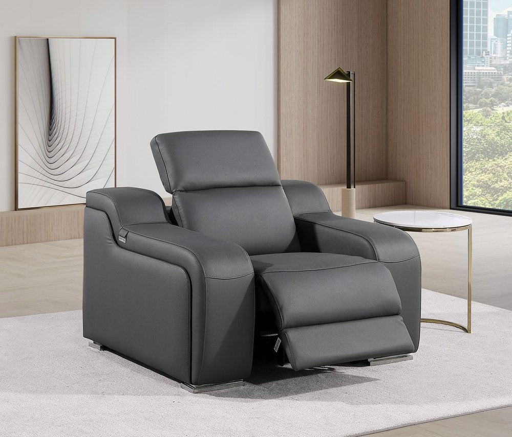 41" Dark Gray Italian Leather Wall Hugger Recliner With USB HomeRoots