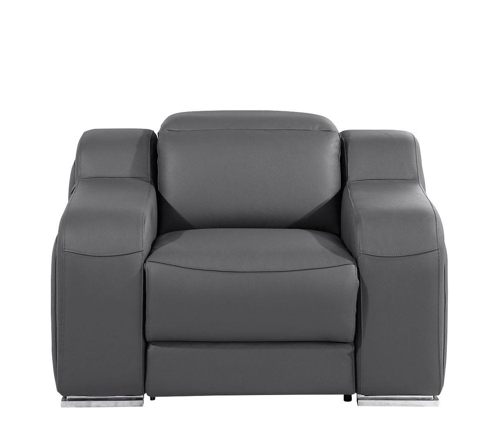 41" Dark Gray Italian Leather Wall Hugger Recliner With USB HomeRoots