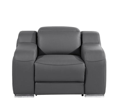 41" Dark Gray Italian Leather Wall Hugger Recliner With USB HomeRoots