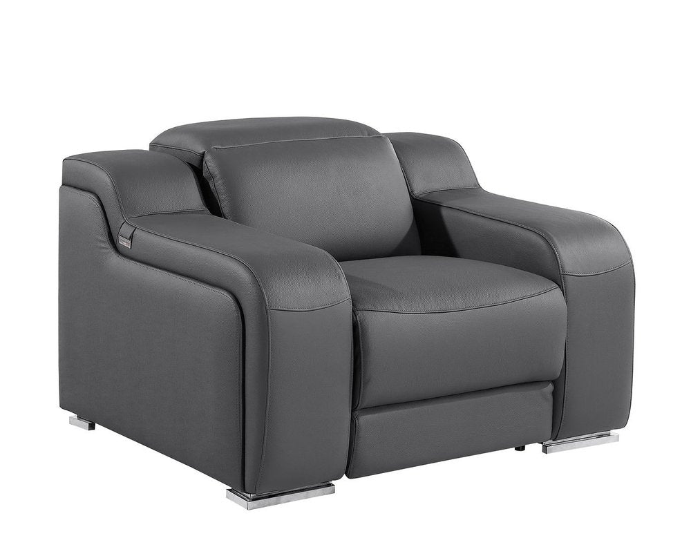 41" Dark Gray Italian Leather Wall Hugger Recliner With USB HomeRoots