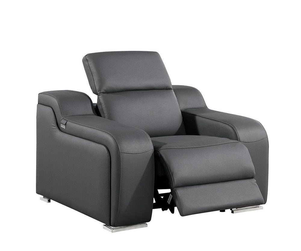 41" Dark Gray Italian Leather Wall Hugger Recliner With USB HomeRoots