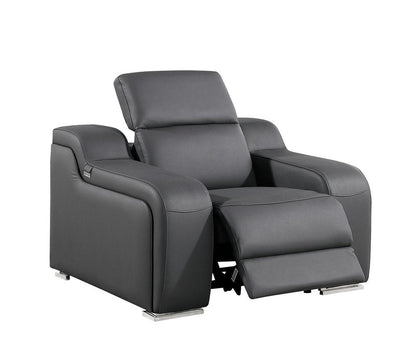 41" Dark Gray Italian Leather Wall Hugger Recliner With USB HomeRoots