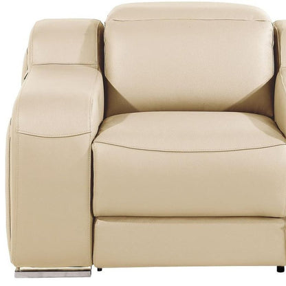 41" Beige Italian Leather Wall Hugger Recliner With USB HomeRoots