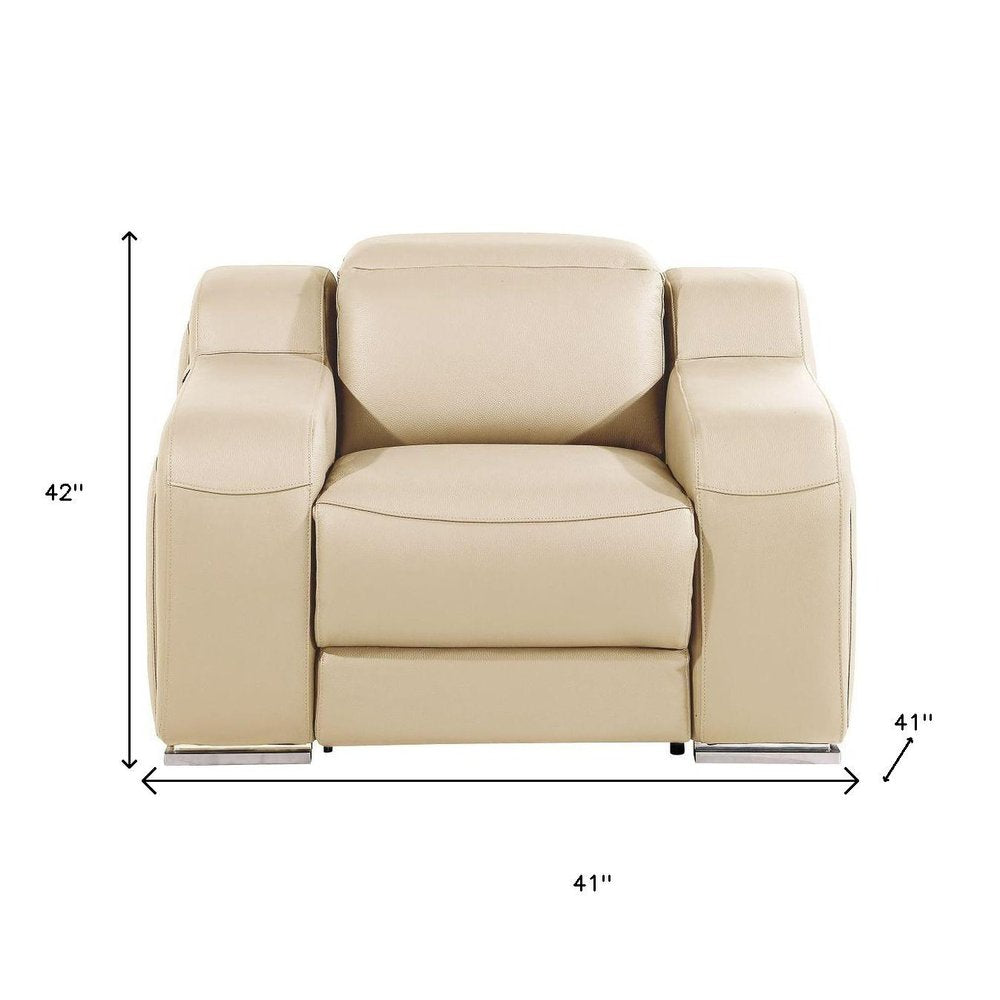41" Beige Italian Leather Wall Hugger Recliner With USB HomeRoots