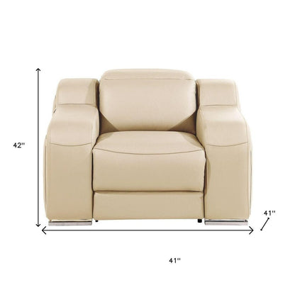 41" Beige Italian Leather Wall Hugger Recliner With USB