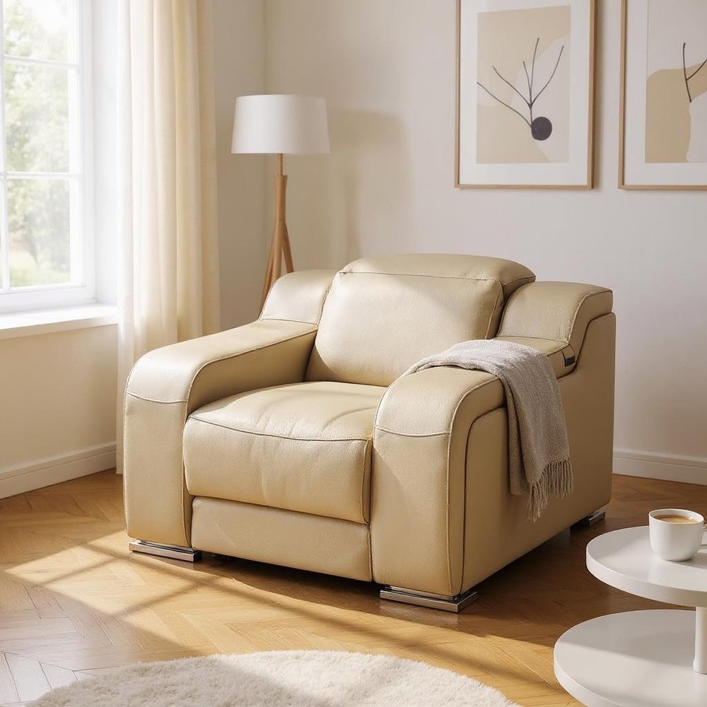 41" Beige Italian Leather Wall Hugger Recliner With USB HomeRoots