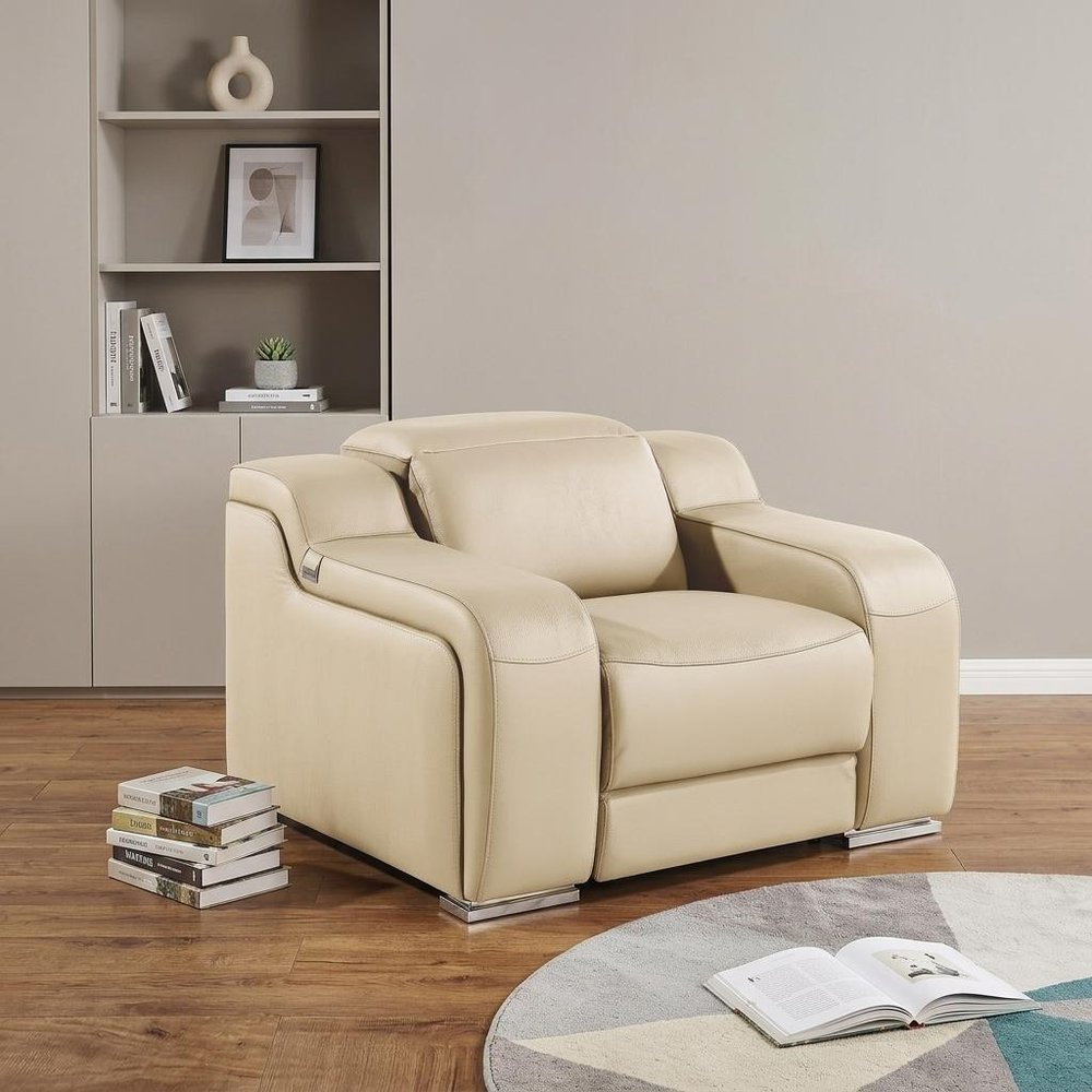 41" Beige Italian Leather Wall Hugger Recliner With USB