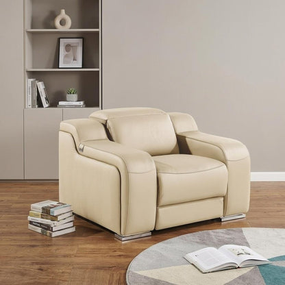 41" Beige Italian Leather Wall Hugger Recliner With USB