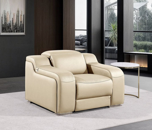 41" Beige Italian Leather Wall Hugger Recliner With USB HomeRoots
