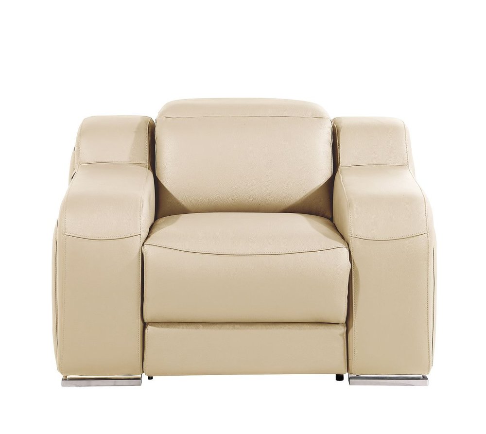41" Beige Italian Leather Wall Hugger Recliner With USB HomeRoots