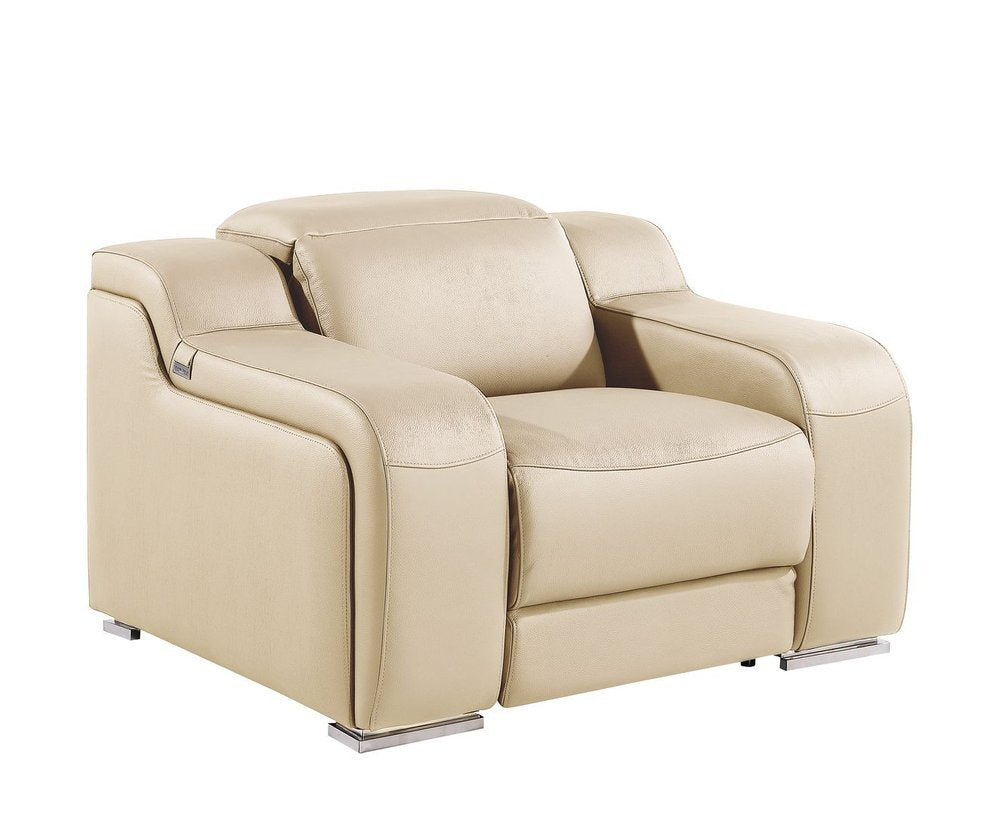 41" Beige Italian Leather Wall Hugger Recliner With USB HomeRoots