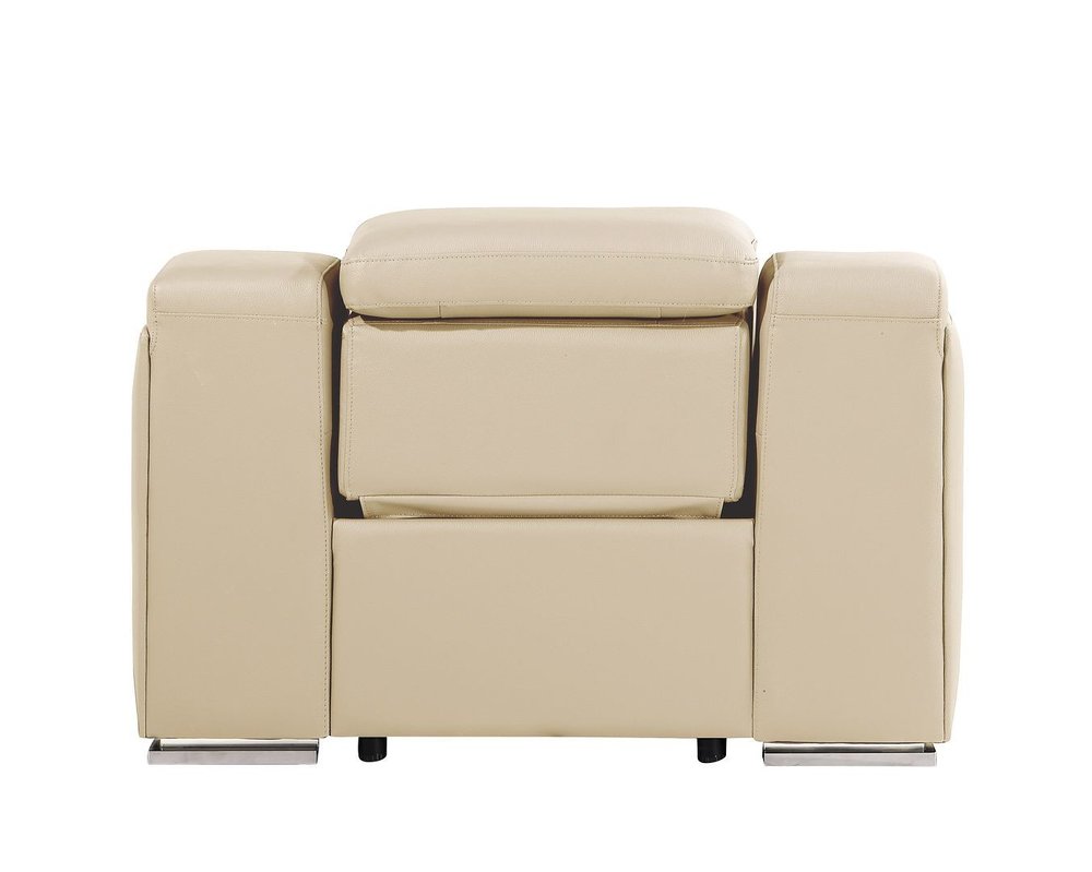 41" Beige Italian Leather Wall Hugger Recliner With USB HomeRoots