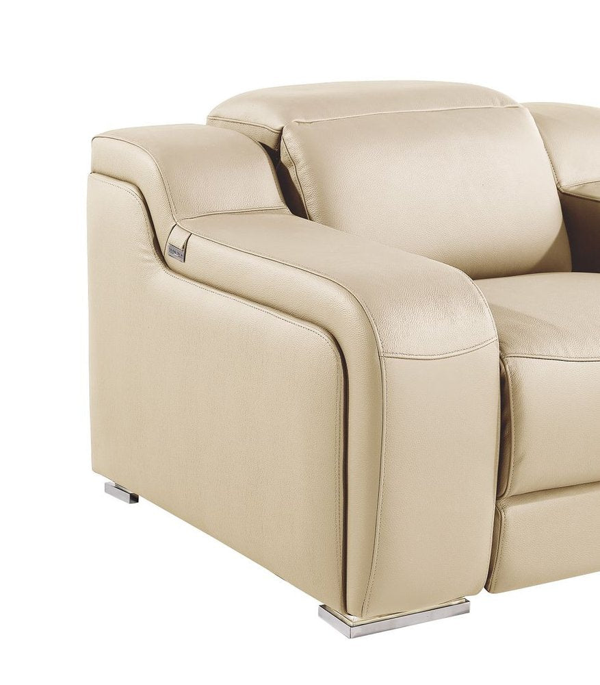 41" Beige Italian Leather Wall Hugger Recliner With USB HomeRoots