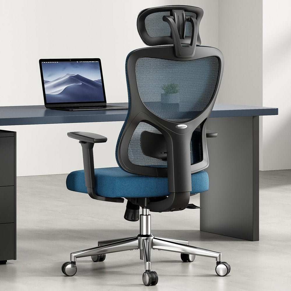 Blue Black And Silver Swivel Rolling Office Chair — view 1