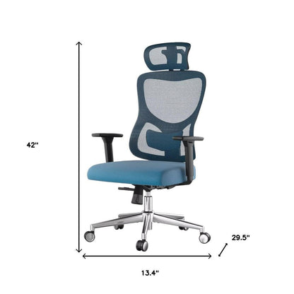 Blue Black And Silver Swivel Rolling Office Chair HomeRoots