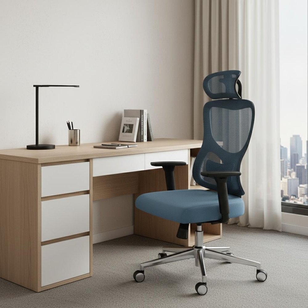 Blue Black And Silver Swivel Rolling Office Chair HomeRoots