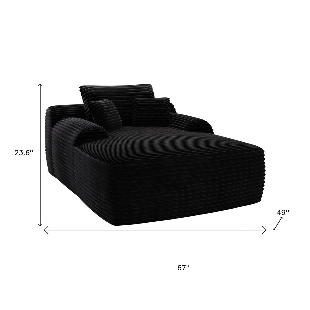 67" Black Corduroy Oversized Chaise Lounge Chair And Toss Pillows HomeRoots