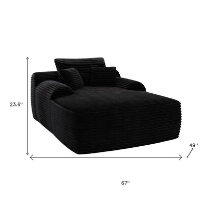 67" Black Corduroy Oversized Chaise Lounge Chair And Toss Pillows HomeRoots