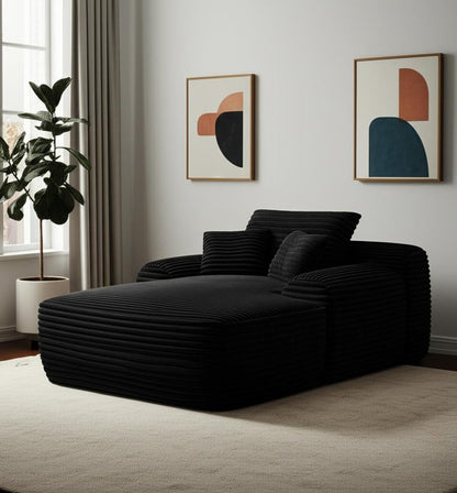 67" Black Corduroy Oversized Chaise Lounge Chair And Toss Pillows HomeRoots