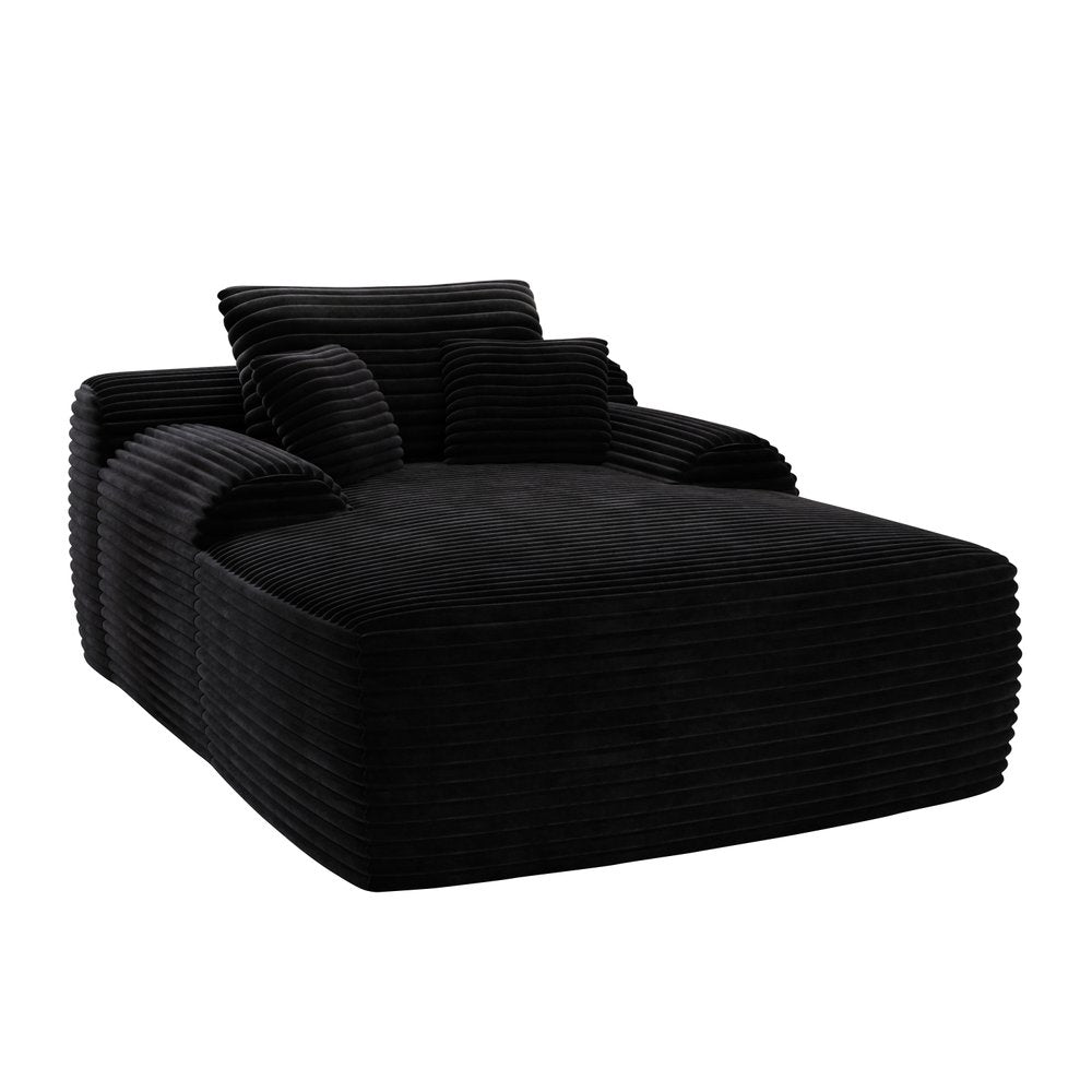 67" Black Corduroy Oversized Chaise Lounge Chair And Toss Pillows HomeRoots