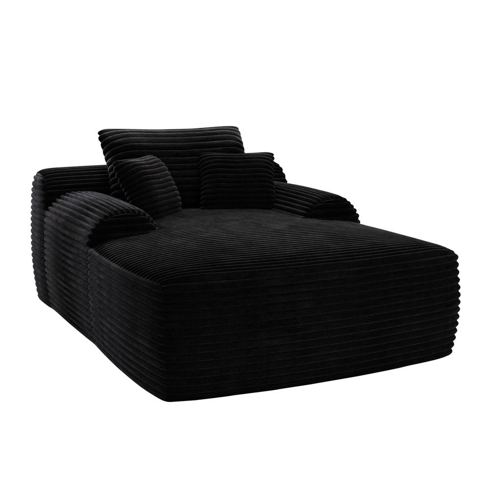 67" Black Corduroy Oversized Chaise Lounge Chair And Toss Pillows HomeRoots