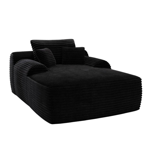 67" Black Corduroy Oversized Chaise Lounge Chair And Toss Pillows HomeRoots