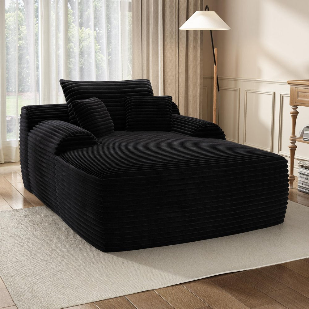 67" Black Corduroy Oversized Chaise Lounge Chair And Toss Pillows HomeRoots