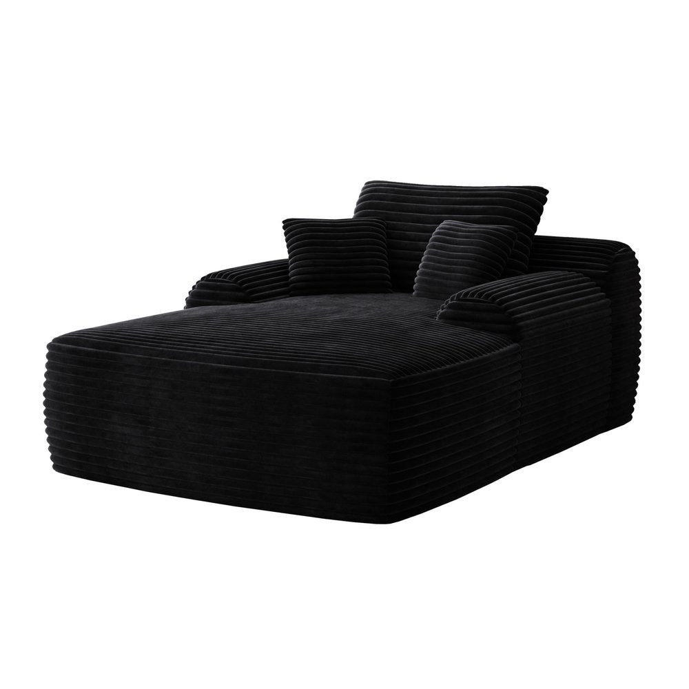 67" Black Corduroy Oversized Chaise Lounge Chair And Toss Pillows HomeRoots