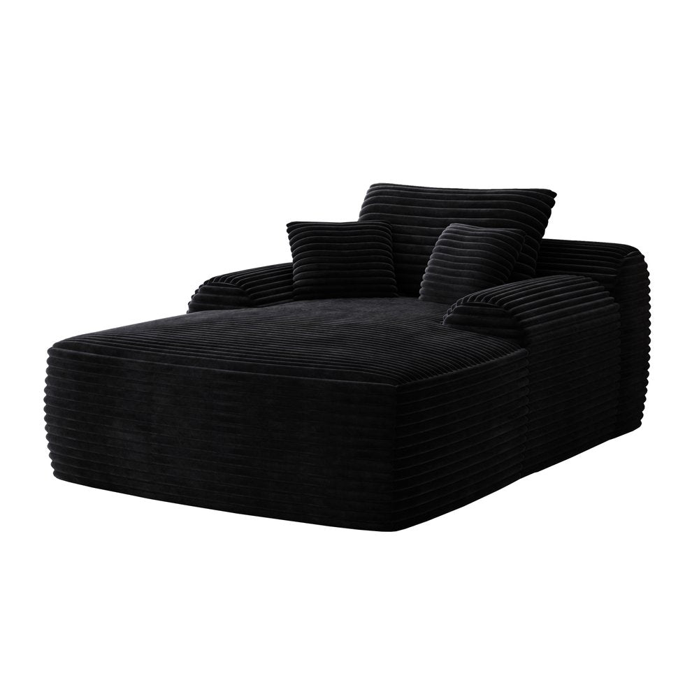 67" Black Corduroy Oversized Chaise Lounge Chair And Toss Pillows HomeRoots