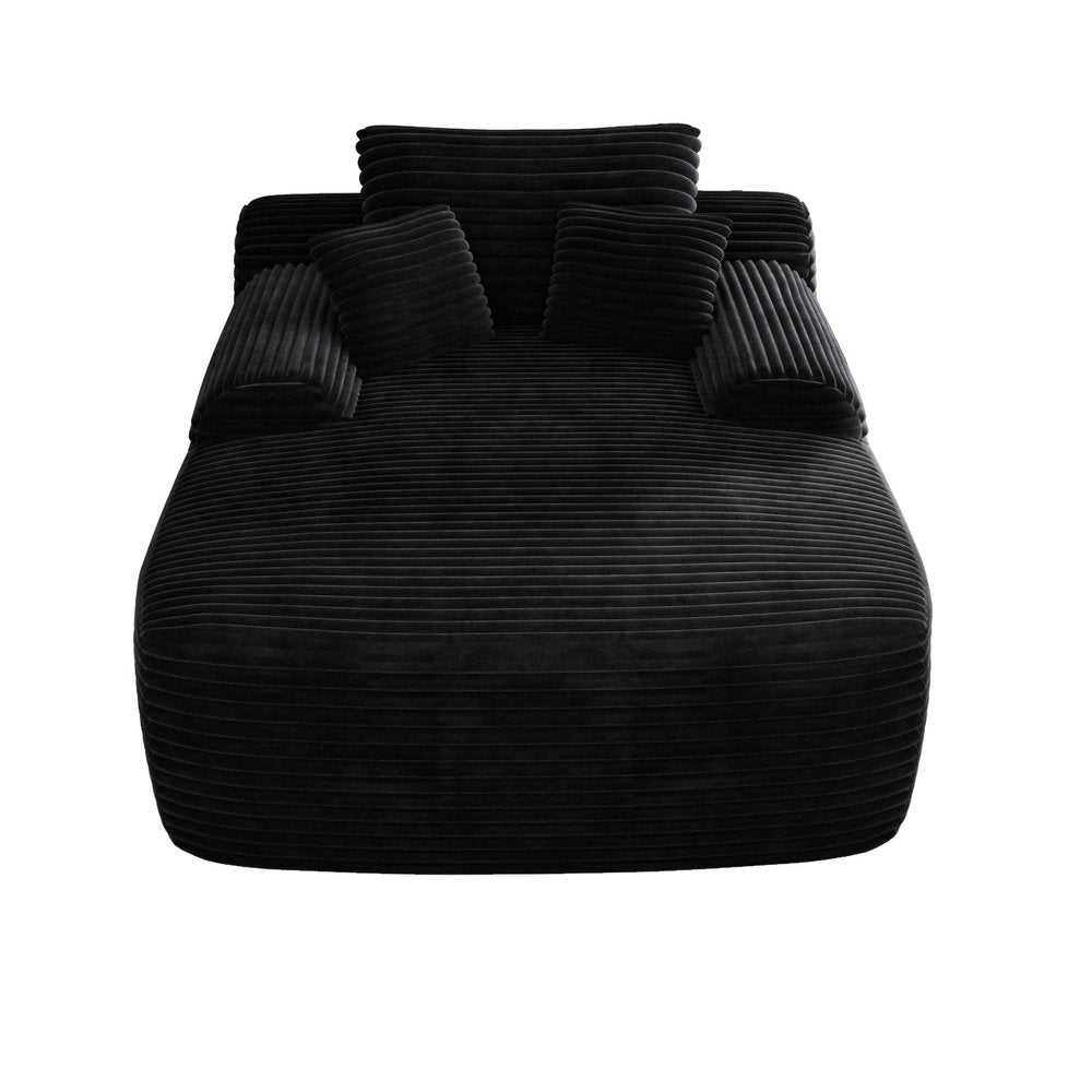 67" Black Corduroy Oversized Chaise Lounge Chair And Toss Pillows HomeRoots
