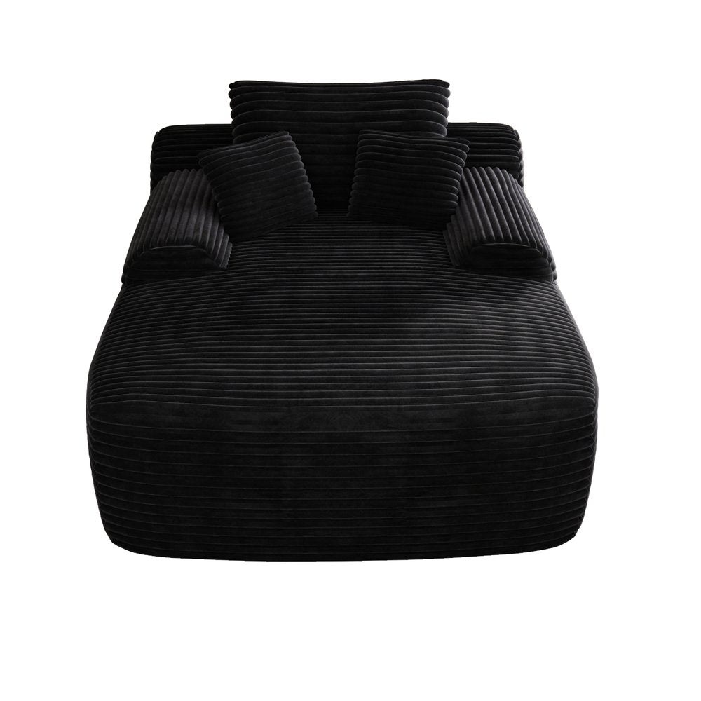67" Black Corduroy Oversized Chaise Lounge Chair And Toss Pillows HomeRoots