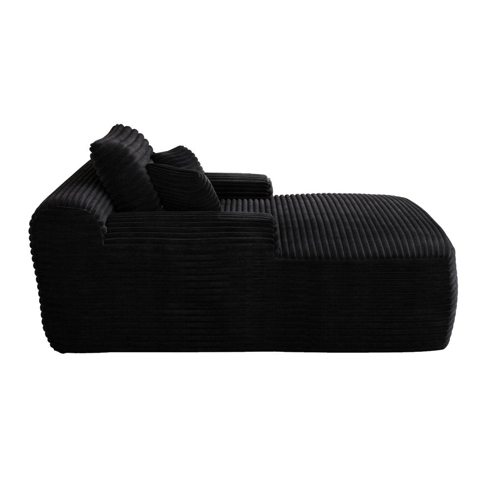 67" Black Corduroy Oversized Chaise Lounge Chair And Toss Pillows HomeRoots