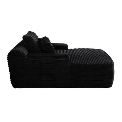 67" Black Corduroy Oversized Chaise Lounge Chair And Toss Pillows HomeRoots