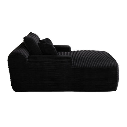 67" Black Corduroy Oversized Chaise Lounge Chair And Toss Pillows HomeRoots