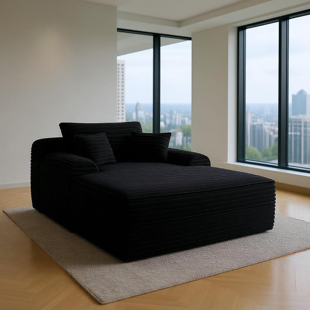 67" Black Corduroy Oversized Chaise Lounge Chair And Toss Pillows HomeRoots