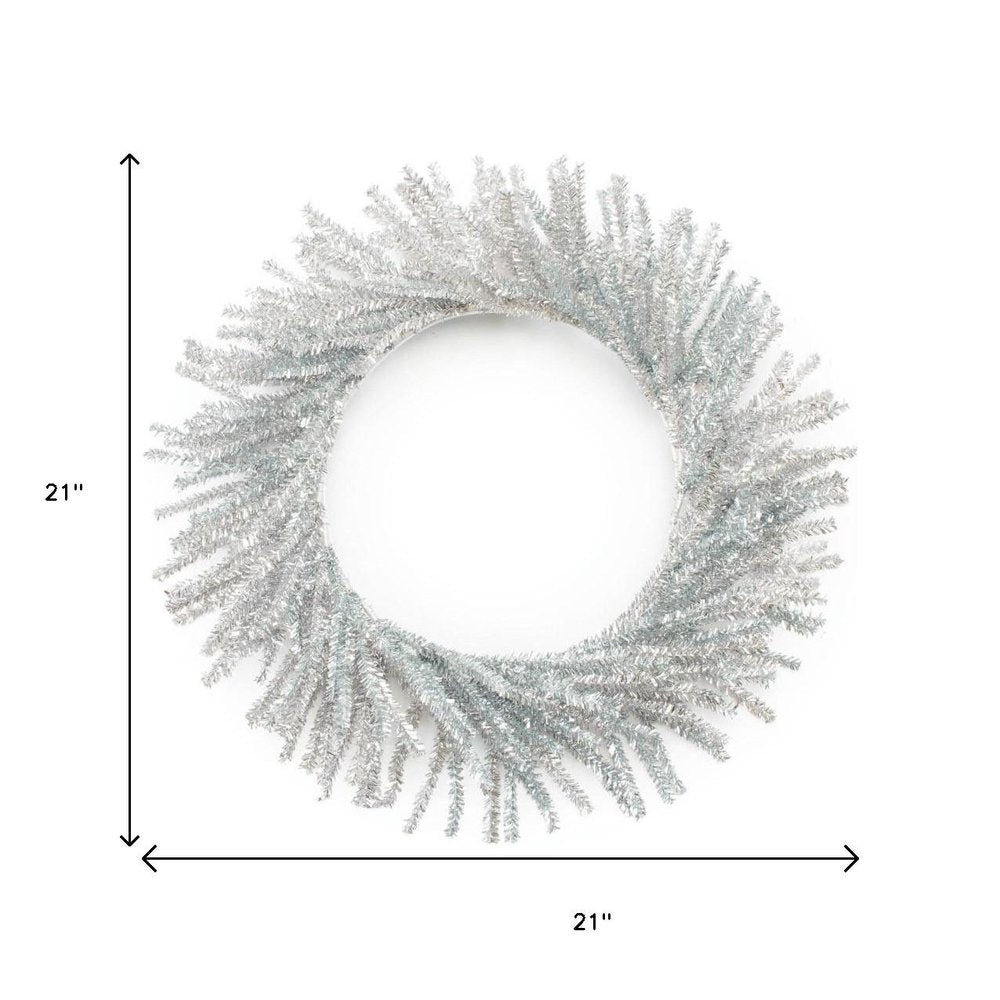 21" Silver Tinsel Faux Pine Christmas Artificial Wreath HomeRoots