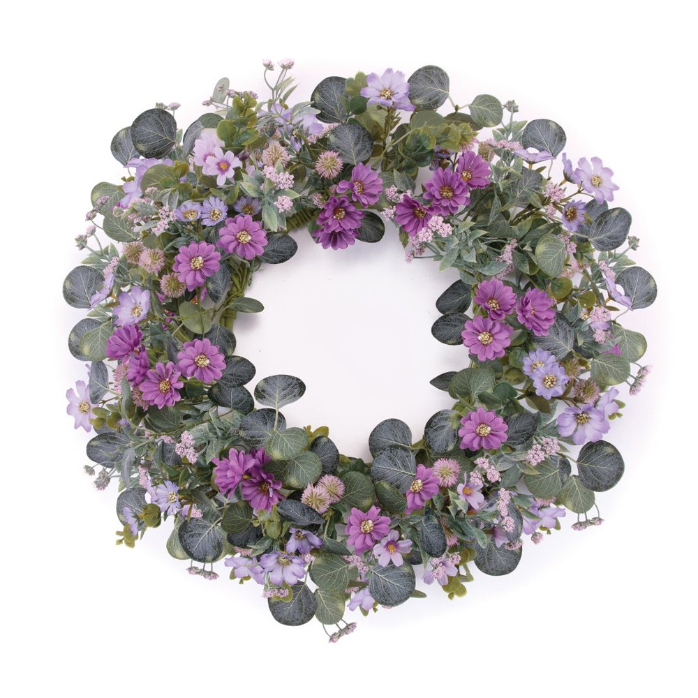 22" Green And Purple Daisy And Thistle Artificial Wreath HomeRoots