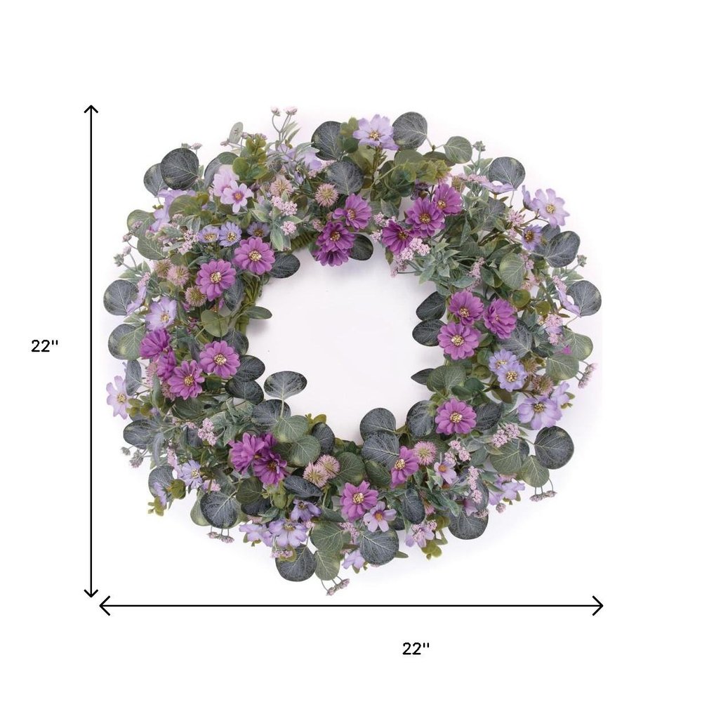 22" Green And Purple Daisy And Thistle Artificial Wreath HomeRoots