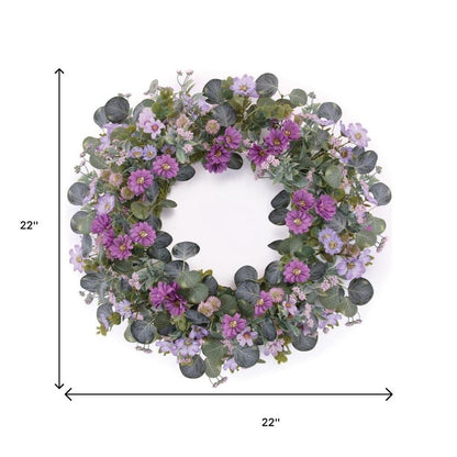 22" Green And Purple Daisy And Thistle Artificial Wreath HomeRoots