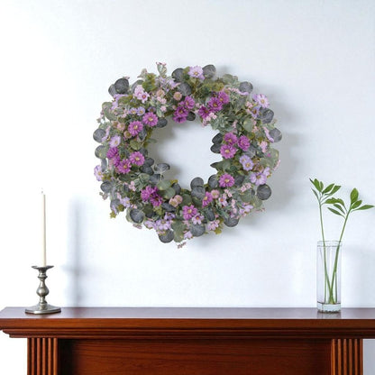 22" Green And Purple Daisy And Thistle Artificial Wreath HomeRoots