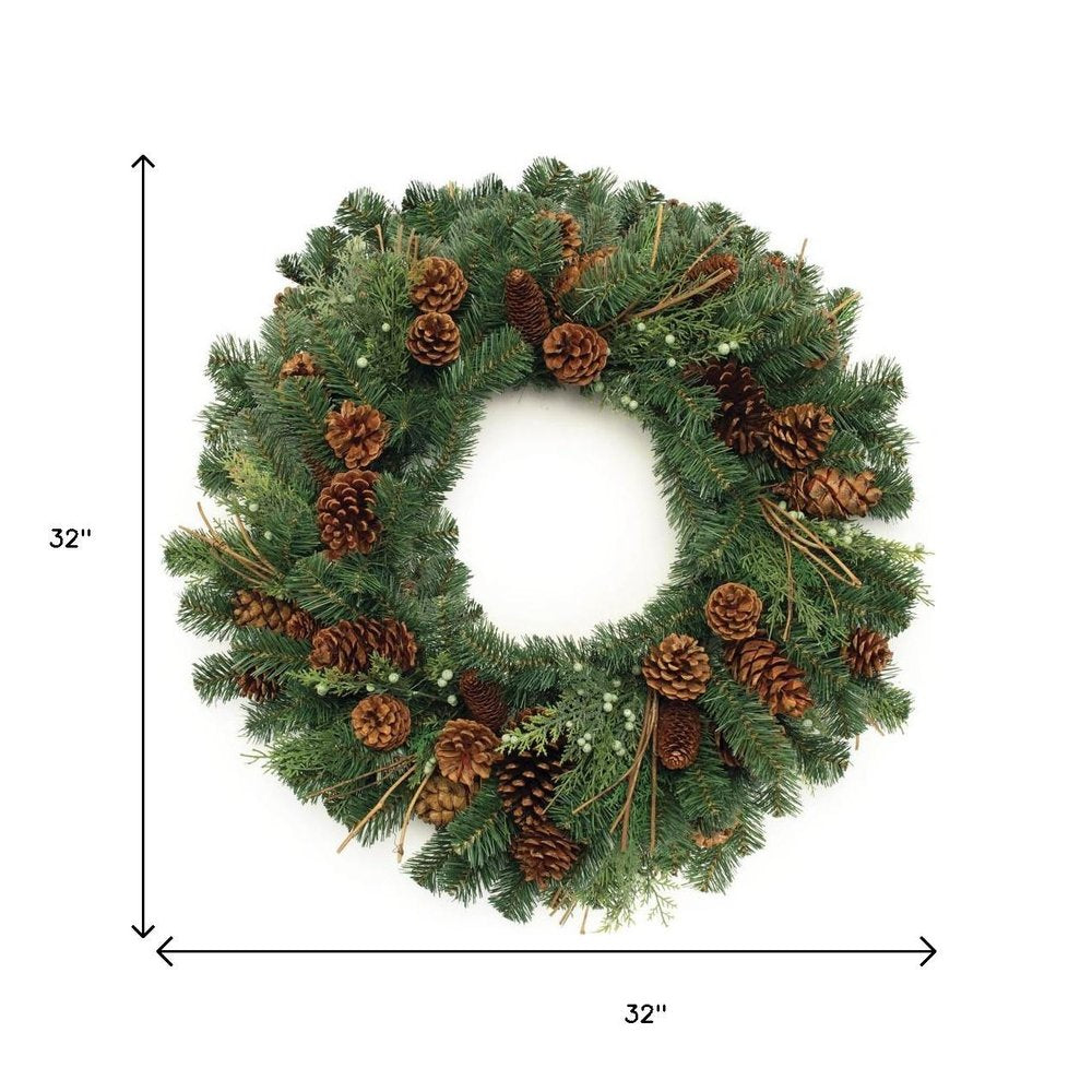 32" Green And Brown Christmas Pine And Pinecone Artificial Wreath HomeRoots