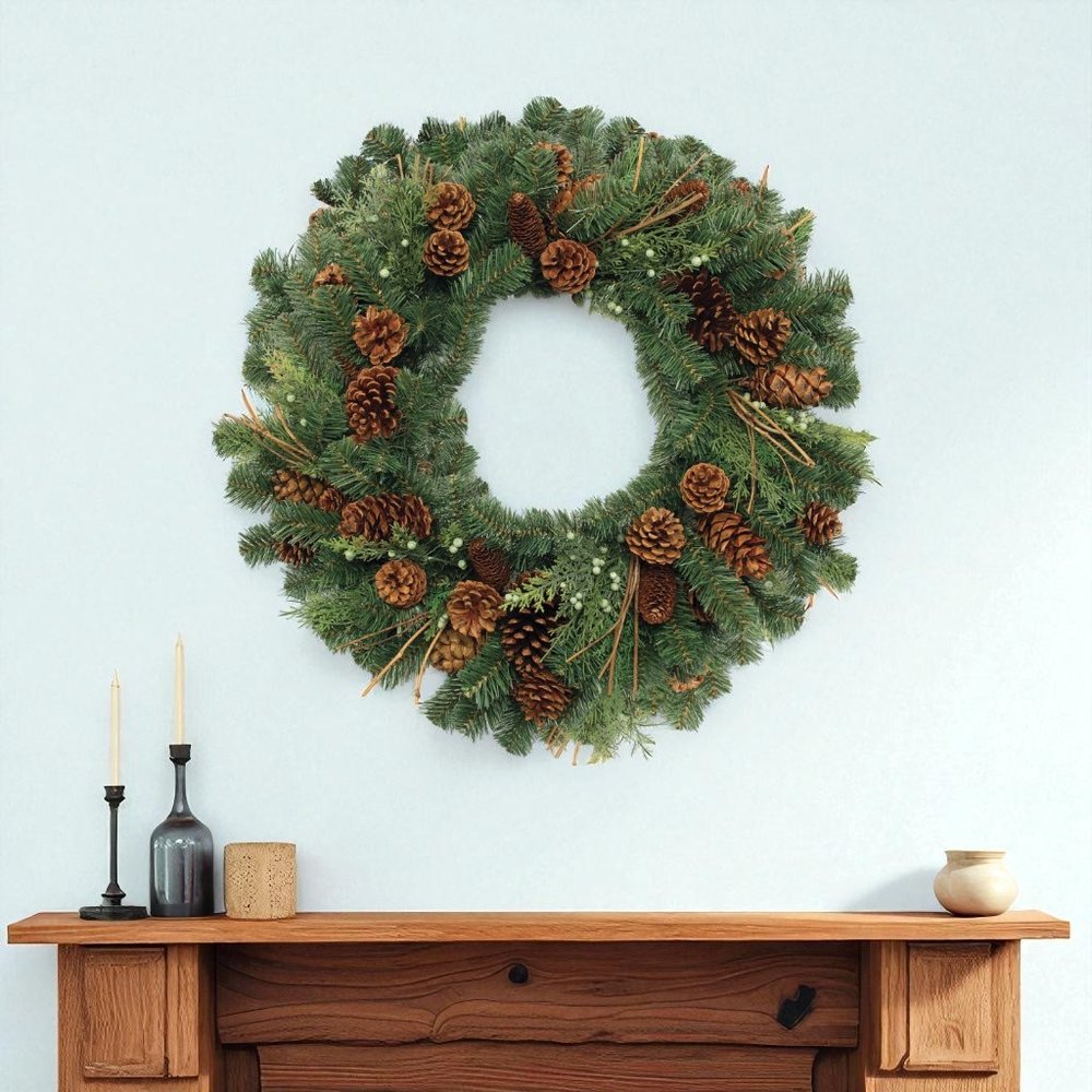 32" Green And Brown Christmas Pine And Pinecone Artificial Wreath HomeRoots