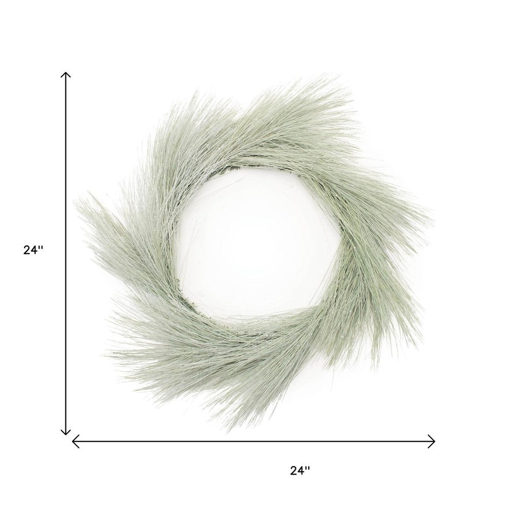 24" Green And White Frosted Long Needle Pine Artificial Wreath HomeRoots